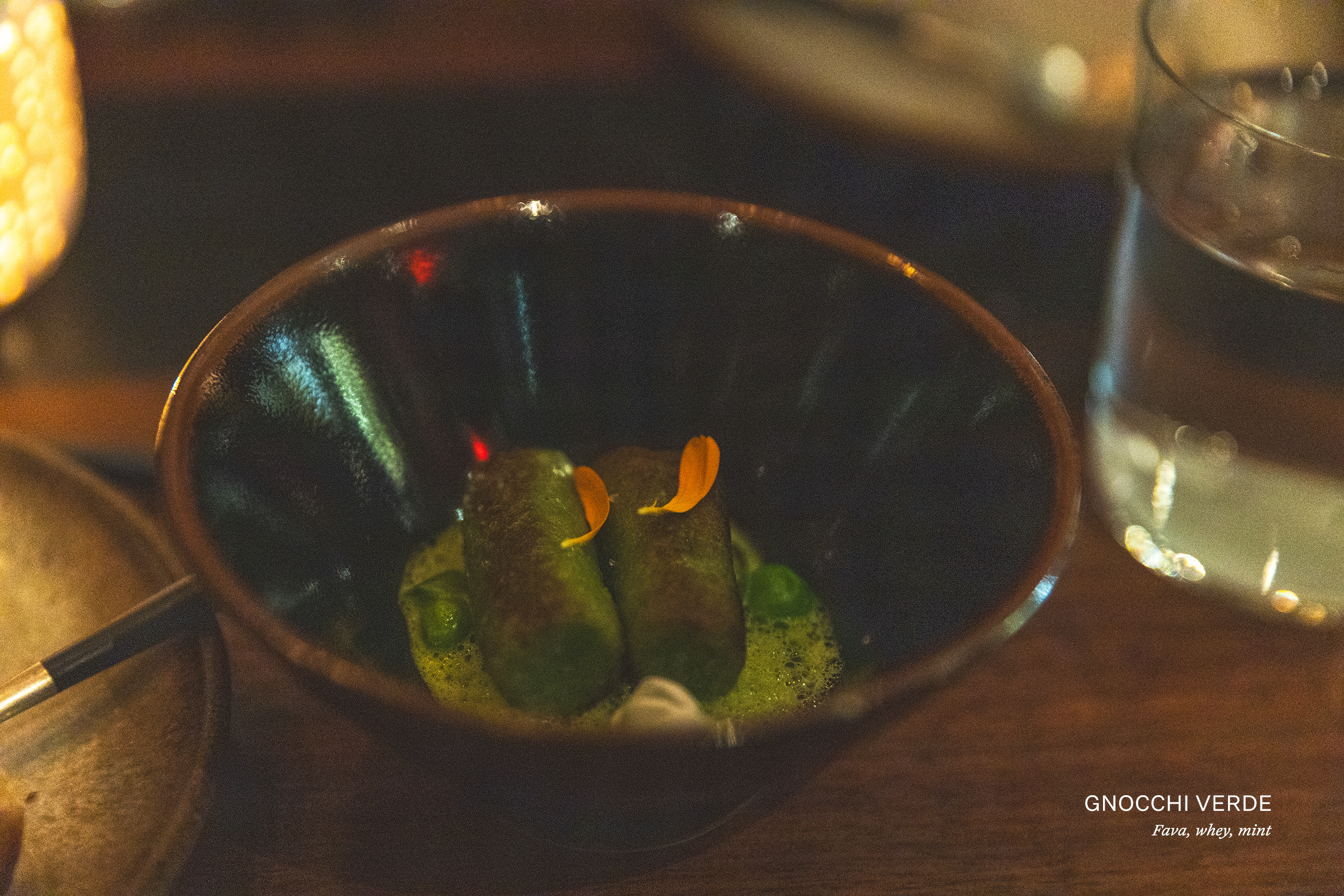 Gnocchi verde with fava, whey, and mint